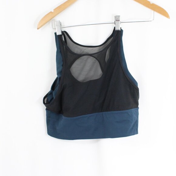 Lululemon High Neck Black Mesh Medium Support Women's Size 8 Blue Sports Bra - Picture 1 of 5